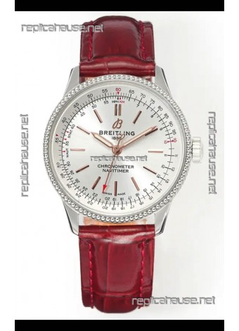 Navitimer Automatic 36 Steel Dial Red Strap Super Clone Watch 