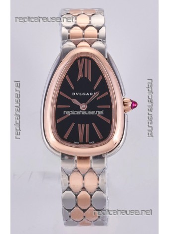 Serpenti Seduttori Black Dial Two Tone Rose Gold Casing Super Clone Watch