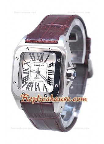 Cartier Santos 100 Ladies Replica Watch in Brown Strap