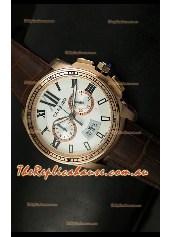 Calibre De Cartier Chronograph Japanese Replica Watch in Pink Gold