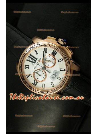 Calibre De Cartier Chronograph Japanese Replica Watch in Pink Gold