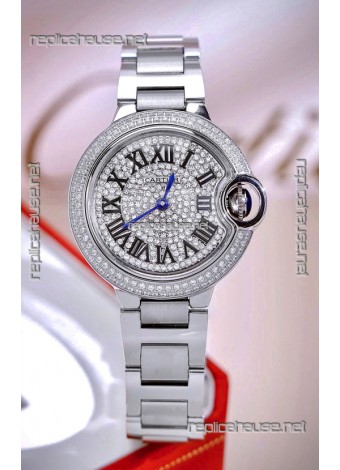 Ballon De Cartier Swiss Quartz 33MM Stainless Steel Diamonds Super Clone Watch 