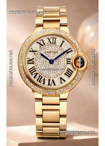 Ballon De Cartier Swiss Quartz 33MM Rose Gold Diamonds Super Clone Watch 