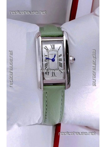 Cartier Tank Americaine Steel 19.4MM Green Strap Swiss Quartz Watch 
