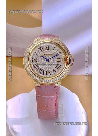 Ballon De Cartier Swiss Quartz 36MM Rose Gold Diamonds Super Clone Watch 