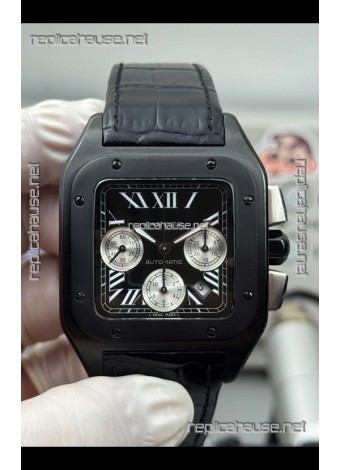 Cartier Santos 100 DLC Coating Black Dial 44MM Swiss Replica Watch 
