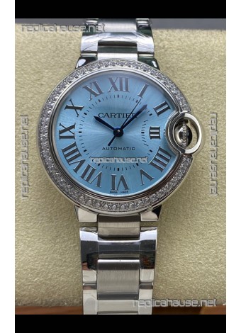 Ballon De Cartier Automatic Ice Blue Diamonds 36MM Dial Super Clone Watch 