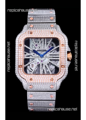 Cartier "Santos De Cartier" Skeleton moissanite Paved Super Clone Watch 