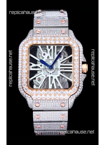 Cartier "Santos De Cartier" Skeleton moissanite Paved Super Clone Watch 