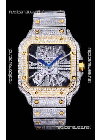 Cartier "Santos De Cartier" Skeleton moissanite Paved Super Clone Watch 