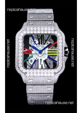 Cartier "Santos De Cartier" Skeleton moissanite Paved Super Clone Watch 