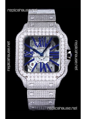 Cartier "Santos De Cartier" Skeleton moissanite Paved Super Clone Watch 