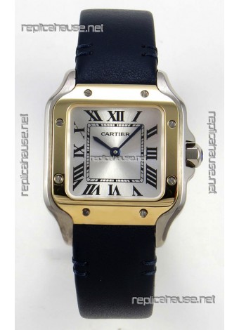 Cartier Santos Swiss Quartz 27MM Two Tone Leather Strap Super Clone Watch