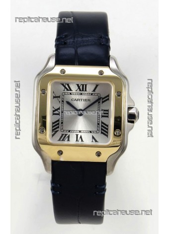 Cartier Santos Swiss Quartz 27MM Two Tone Leather Strap Super Clone Watch