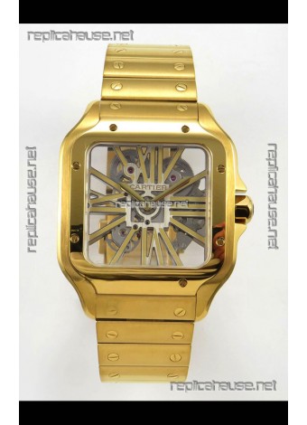 Cartier Santos Yellow Gold Skeleton Dial Super Clone Watch 