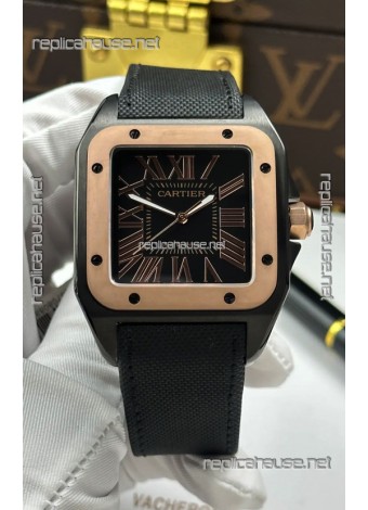 Santos De Cartier in Black Dial PVD MLF Coating Super Clone Watch
