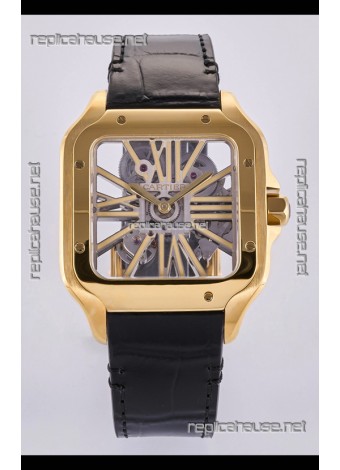 Santos De Cartier Super Clone Watch in Skeleton Dial Rose Yellow Case
