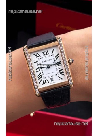 Cartier Tank Solo Swiss Automatic 31MM Rose Gold Diamonds Super Clone Watch 