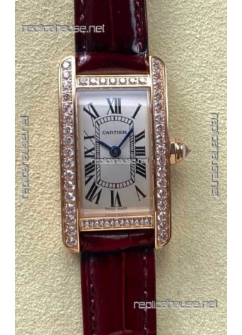 Cartier Tank Americaine Swiss Quartz 19mm Rose Gold Swiss Replica Watch 