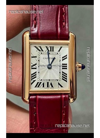Cartier Tank Louis 22MM Swiss Quartz Gold Casing Red Strap Watch 