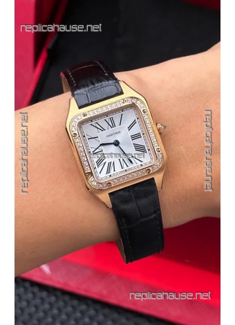 Cartier Santos Dumont in Rose Gold Casing Diamonds 27MM Super Clone Watch 