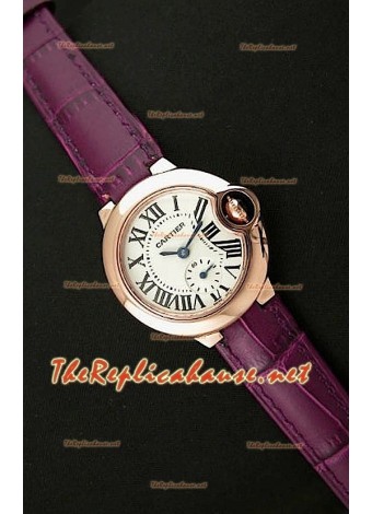 Ballon De Cartier Ladies Watch in Pink Gold with Black Leather Strap