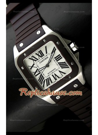 Cartier Santos 100 Swiss Replica Watch - 39MM In Brown Strap