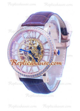 Cartier De Rotonde Skeleton Rose Gold Wristwatch Diamond Bezel CT-20110513