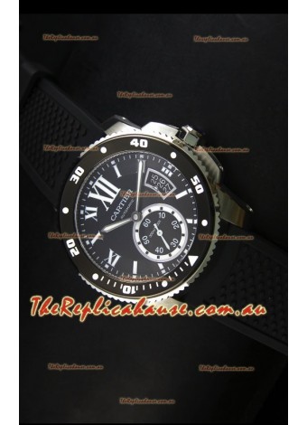 Calibre De Cartier Watch 42MM Black Dial Steel Case -  1:1 Mirror Replica Watch