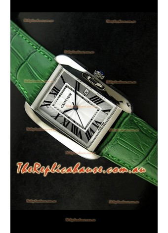 Cartier Tank Ladies Replica Watch in Steel Case/Green Strap