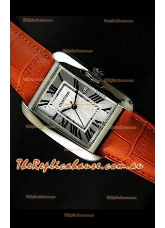 Cartier Tank Ladies Replica Watch in Steel Case/Orange Strap