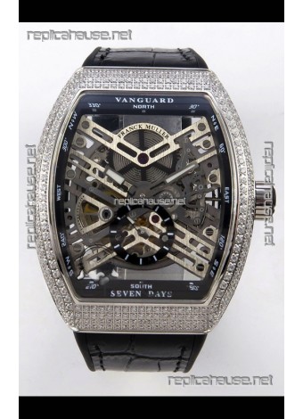 Franck Muller V45 Tourbillon Skeleton Steel Diamonds Super Clone Watch 