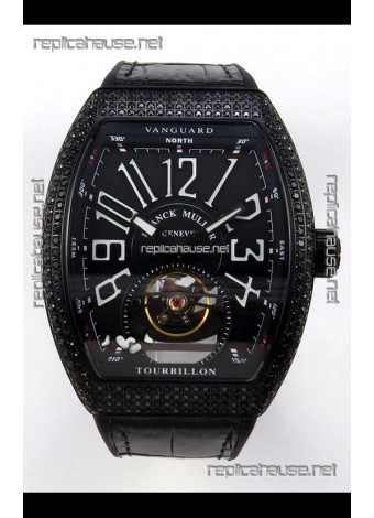 Franck Muller V45 Tourbillon Black DLC Diamonds Super Clone Watch 