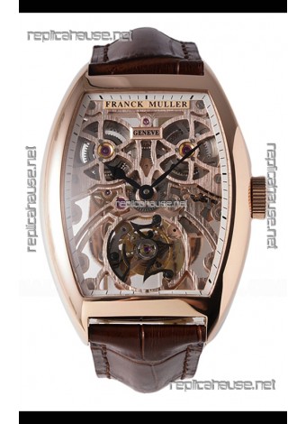Franck Muller Fast Tourbillon Rose Gold Brown Strap Super Clone Watch 
