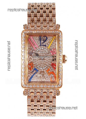 Franck Muller Long Island Color Dreams Rose Gold Diamonds Swiss Replica Watch 