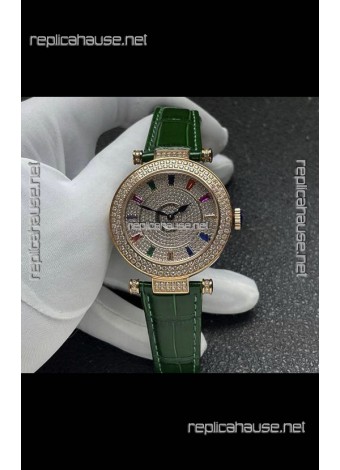 Franck Muller Double Mystery Swiss Quartz Watch in Gold Diamonds Casing
