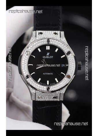 Hublot Classic Fusion Diamonds Steel Black Dial 38MM Super Clone Watch 