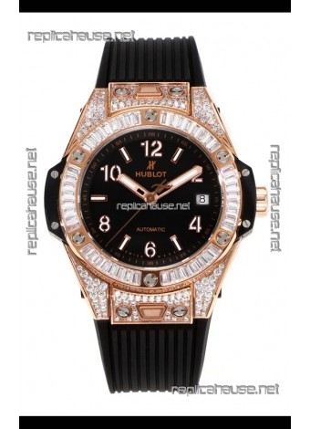 Hublot Big Bang One Click moissanite Rose Gold Super Clone Watch Black Dial