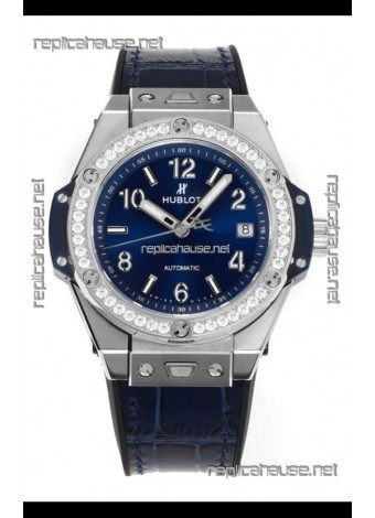 Hublot Big Bang One Click moissanite Bezel Super Clone Watch Blue Dial
