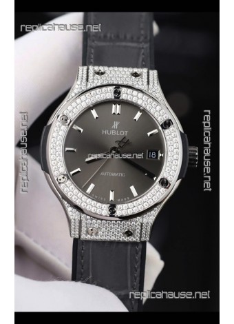 Hublot Classic Fusion Diamonds Steel Grey Dial 38MM Super Clone Watch 