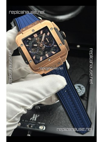 Hublot Square Bang Unico Rose Gold Case Blue Super Clone Watch 