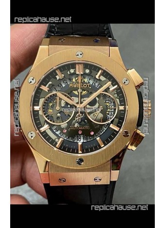 Hublot Classic Fusion Chronograph Rose Gold Skeleton Super Clone Watch 