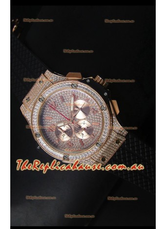 Hublot Big Bang Rose Gold Watch Quartz Movement in Black Strap