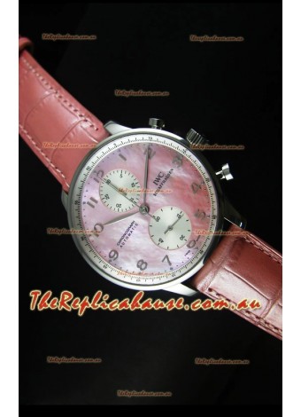 IWC Portuguese Chronograph Swiss Replica Watch in Pink Pearl Dial - 1:1 Mirror Replica Edition