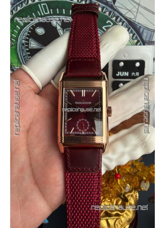 Jaeger-LeCoultre Reverso Tribute Duoface Rose Gold Burgundy & White Dial Super Clone Watch 