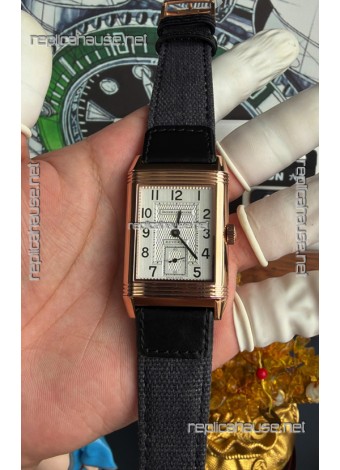 Jaeger-LeCoultre Reverso Tribute Duoface Rose Gold White & Black Dial Super Clone Watch 