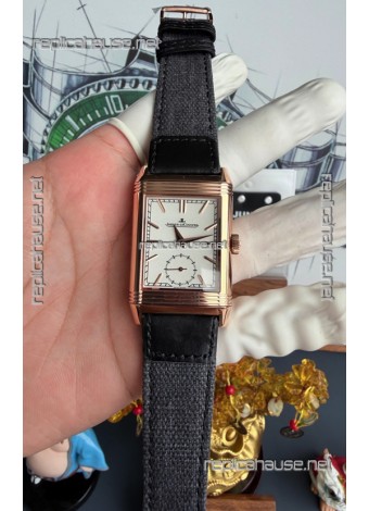 Jaeger-LeCoultre Reverso Tribute Duoface Rose Gold White & Black Dial Super Clone Watch 