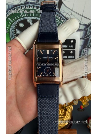Jaeger-LeCoultre Reverso Tribute Duoface Rose Gold Blue & Steel Dial Super Clone Watch 