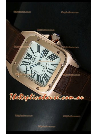 Cartier Santos 100 1:1 Mirror Replica Rose Gold Watch 42MM