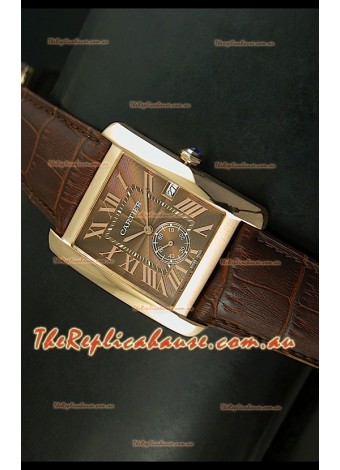 Cartier Tank Anglaise Japanese Replica Watch 34MM - Brown Dial Pink Gold